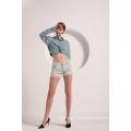 Women's Light Blue Denim Crop Shirt